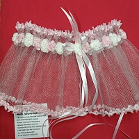 Свадебные аксессуары для невесты: подвязка «Яблоневый цвет» в подарочной упаковке. Вес: 100 г, длина – 110 мм. Материал/ Инструмент: шёлковые нити, бисер/ крючок. Ручная работа с использованием техники вязания крючком. Цвет: белый, розовый.