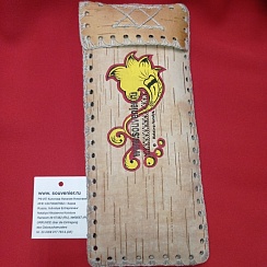 Изделия из бересты для имиджа: футляр для очков «Единица» с внутренним чехлом. Вес: 350 г, длина*ширина = 210*90 мм. Материал/ Инструмент: береста, льняные нити, темпера  / крючок, роспись. Ручная работа с использованием техники вязания крючком. 